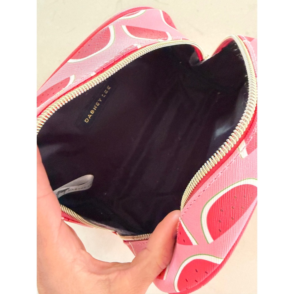 Dabney Lee Pink Watermelon Print Cosmetic Makeup Bag Travel Pouch Gold Zipper - Picture 2 of 5